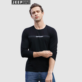 吉普(JEEP)长袖T恤男2019秋季新品男士修身圆领打底衫休闲时尚百搭纯色T恤K-TS1121 黑色 3XL