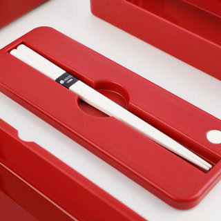 阿司倍鹭（ASVEL）SH月兔T830双层塑料饭盒 可微波炉加热印花餐盒带筷子便当盒 红色830ml
