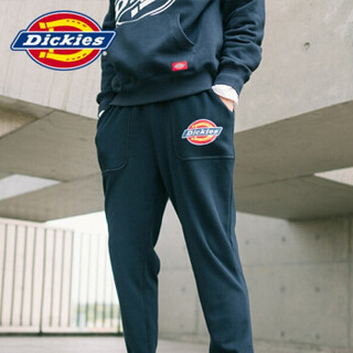 Dickies19秋冬新品 抓绒棉面料左腿logo印花卫裤 男式罗纹脚口长裤 卫裤男DK007020 黑色 L