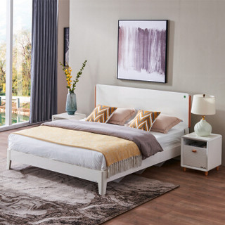 掌上明珠家居 北欧烤漆卧室 1.8米双人床+床头柜×2+床垫 可选购软靠背 ESA119-A152