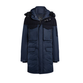 ARMANI EXCHANGE 阿玛尼 6ZZL04-ZNK6Z 男士连帽毛领中长款羽绒服 NAVY-1510 L