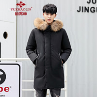 俞兆林（YUZHAOLIN）羽绒服 男士时尚简约中长款纯色保暖外套B235-1780黑色2XL