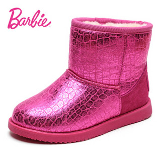 芭比 BARBIE 童鞋 女童雪地靴 冬季加绒儿童靴子 公主短靴加绒棉靴 2821 桃红 34码