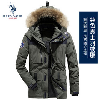 U.S. POLO ASSN.羽绒服男士2019新品秋冬季新款连帽百搭中长款保暖加厚外套大衣 6194117032 军绿 3XL