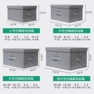 百草园 衣服收纳箱布艺整理箱仿棉麻家用衣物储物箱衣柜收纳盒 摩卡灰 大号