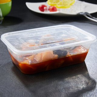 百厨坊 一次性饭盒长方形透明塑料快餐盒50只装500ml带盖外卖打包盒水果盒子便当保鲜盒餐具