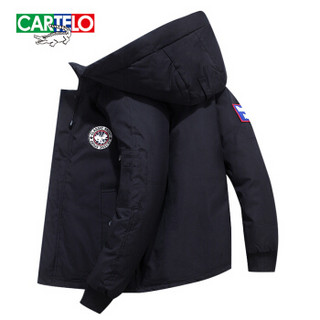 卡帝乐鳄鱼(CARTELO)羽绒服男2019冬季新品常规款加厚保暖时尚修身连帽男装外套 黑色 M