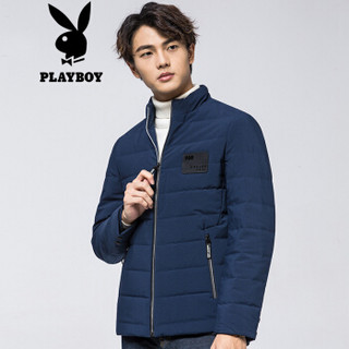 花花公子 PLAYBOY 2019秋冬新款长袖男士羽绒服90白鸭绒潮流修身时尚运动休闲外套男 68880502 藏青 175/XL