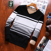 吉普盾 加绒毛衣男韩版休闲男士针织衫 黑色 M