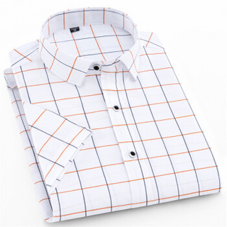 卡帝乐鳄鱼（CARTELO）短袖衬衫 2019夏季新款男士时尚简约格子短袖衬衣B262-D80白色M