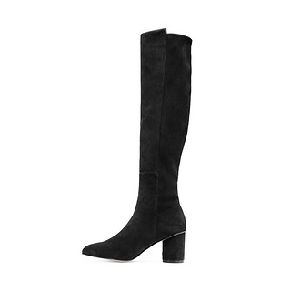 STUART WEITZMAN 斯图尔特·韦茨曼 ELOISE 75系列 女士弹力绒面革膝盖圆筒粗 ELOISE-75-BLACK-SUEDE 35