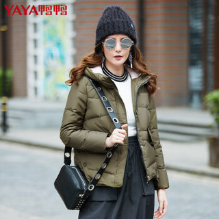鸭鸭（YAYA）羽绒服女短款连帽韩版个性撞色时尚羽绒服女装 B-57811 黑色 170