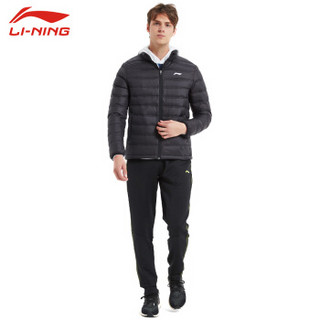 李宁LI-NING 羽绒服加热款男短款白鸭绒轻薄连帽外套AYMP127-2标准黑2XL