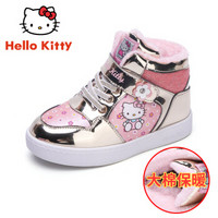 HELLOKITTY 女童棉鞋 高帮加绒保暖儿童靴子运动板鞋 K7543920金色35码