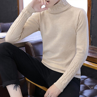俞兆林（YUZHAOLIN）针织衫 男士潮流纯色螺纹毛衣高领羊毛衫211-1-M9126米色XL