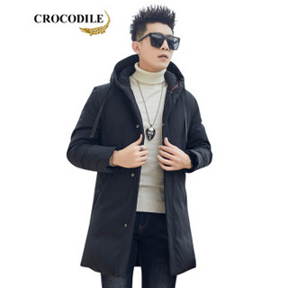 鳄鱼恤（CROCODILE）男士休闲羽绒服 2019冬季新款连帽时尚保暖修身百搭简约外套 98880087 黑色 180/2XL