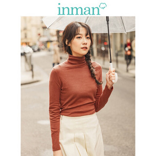 茵曼（INMAN）2019秋季新款简约纯色百搭高领显瘦打底套头针织衫女 18931|42649 焦糖色 M