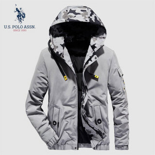 U.S. POLO ASSN.羽绒服男士2019秋冬新款连帽男款青年纯色时尚立领休闲外套男潮 6194117009 灰色 4XL