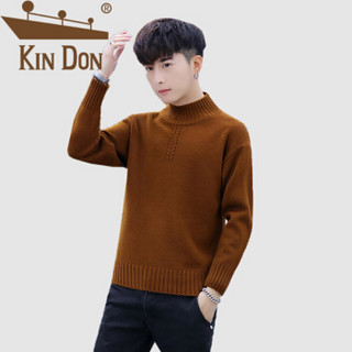 金盾（KIN DON）针织衫 男2019秋季新款休闲百搭韩版潮流时尚半高领纯色打底衫 A303-MY934 咖啡色 M