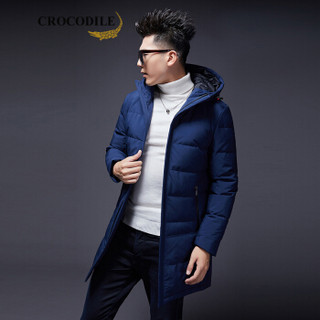 鳄鱼恤（CROCODILE）男士休闲羽绒服 2019冬季新款商务时尚中长款连帽百搭保暖外套 98880987 蓝色 180/2XL