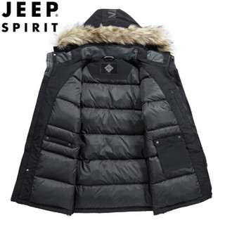 吉普 JEEP 绒服男中长款新品2019冬季保暖鸭绒休闲外套中青年加厚连帽羽绒服外套  XY0079 黑色 L