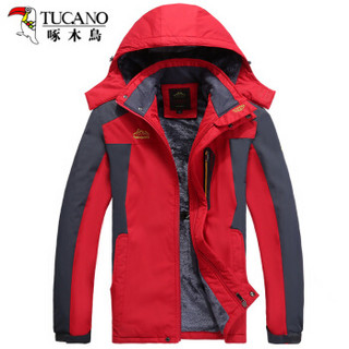 啄木鸟（TUCANO）棉服男2019秋冬新款加绒保暖户外登山服冲锋衣可卸帽防寒服棉衣男外套 红色 2XL