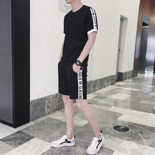 富铤 FORTEI 休闲短裤男2019夏季新款时尚潮流简约韩版青少年运动两件套装 RK838 黑色 XL