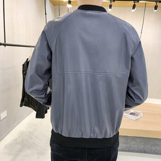 富贵鸟(FUGUINIAO)皮衣男2019秋季新款韩版立领皮夹克商务休闲修身皮衣外套男 灰色 XL