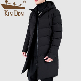 金盾（KIN DON）棉服 男2019冬季新款休闲百搭韩版潮流连帽长款加厚保暖棉衣 305B-M013 黑色 M