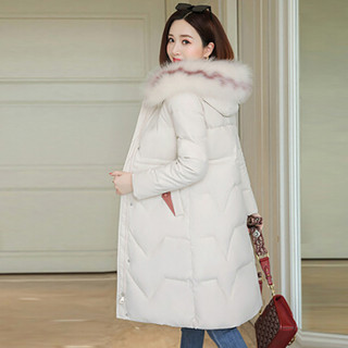 sustory 女装 2019年冬季新款韩版中长款宽松外套学生棉服 QDsu409 白色 3XL