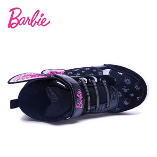 芭比 BARBIE 童鞋 女童运动鞋2019冬季新款时尚翅膀加绒女童鞋子高帮加厚二棉鞋子 2805 黑色 32码
