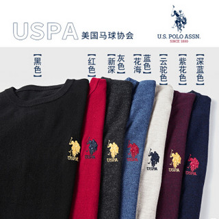 U.S.POLO ASSN. 羊毛衫男 2019秋季新品商务休闲圆领套头纯色带刺绣修身毛衣打底上衣  6194115108 花海蓝 48