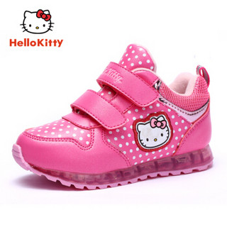 HELLOKITTY 童鞋女童运动鞋 冬季新款加绒保暖棉鞋女孩休闲鞋 K8543815加棉亮灯梅红33