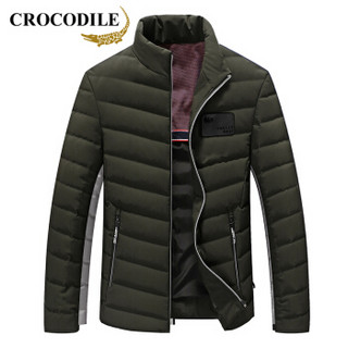 鳄鱼恤（CROCODILE）男士休闲羽绒服 2019年冬季新款立领白鸭绒保暖抗皱时尚短款修身外套 98880502 军绿 180