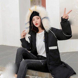 米兰茵（MILANYIN）2019冬季新款韩版时尚棉服刺绣中长款宽松棉衣学生大码外套潮 黑色 XL