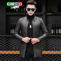 卡帝乐鳄鱼(CARTELO)羽绒服 男士时尚简约中长款立领皮衣羽绒服外套1615-17910黑色2XL