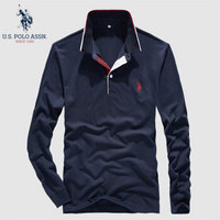 U.S.POLO ASSN. POLO衫男 2019新品秋季纯色翻领上衣男商务休闲简约修身大气POLO长袖衫 6193105072 藏青 50