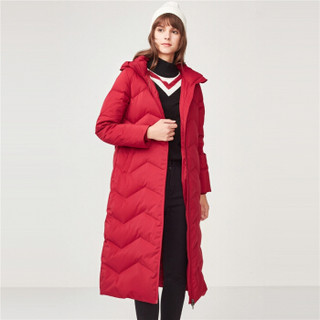 佐丹奴（Giordano） 女装羽绒 冬季90%鸭绒可拆帽女士加厚超长款羽绒外套05378702  红小码(155/76A)