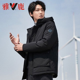 雅鹿 男士休闲羽绒服 2019冬季新款保暖加厚连帽时尚户外短款外套 YH67U0590 黑色 175/L