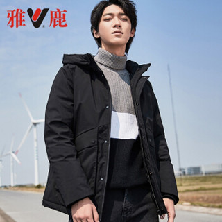 雅鹿 男士休闲羽绒服 2019冬季新款保暖加厚连帽时尚户外短款外套 YH67U0590 黑色 175/L