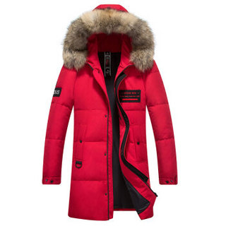 南极人男士加拿大风羽绒服男中长款大毛领加厚户外 尺码偏大选小一码 MDY99993  红色 180/XL