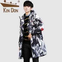 金盾（KIN DON）羽绒服 男2019冬季新款休闲百搭韩版潮流连帽迷彩加厚保暖长款外套 XZ104-Y969 白色 3XL