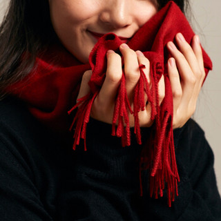 SOL ALPACA 女士大红色秘鲁原产精纺小羊驼毛阿尔巴卡围巾 1019-01 M3998 30*180厘米