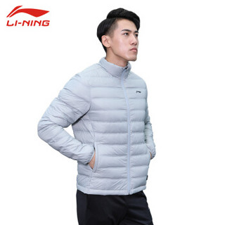 李宁LI-NING 新款秋冬超轻羽绒服加热款男短款白鸭绒轻薄连帽外套AYMP127-1凝雪灰2XL