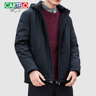 卡帝乐鳄鱼(CARTELO)羽绒服男加厚2019冬季新品男士修身连帽保暖防寒男装外套 黑色 M