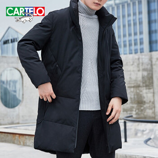 卡帝乐鳄鱼(CARTELO)羽绒服男加厚中长款2019冬季新品男士立领休闲保暖外套男装上衣 卡其 2XL