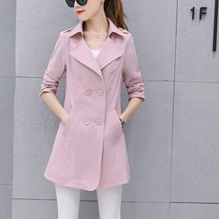 sustory 女装 2019年秋冬新款修身百搭中长款时尚薄款风衣外套QDsu299 粉红色 XL