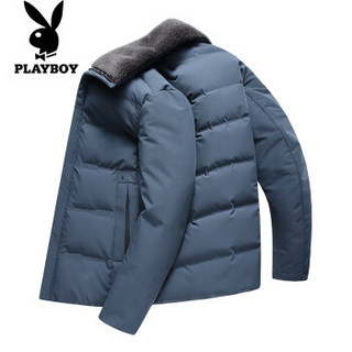 花花公子（PLAYBOY）羽绒服男短款时尚2019新款秋冬羊毛领翻领保暖休闲装外套 高级灰 170/M