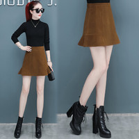 维迩旎 2019秋季新款女装百搭荷叶边包臀复古伞裙高腰赫本风遮胯裙子显瘦半身裙 HZ2030-9067 棕色 L