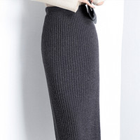 维迩旎 2019冬季新品女装半身裙女针织裙高腰中长款一步裙加厚 KKWH2868 灰色蕾丝 均码（1尺9到2尺5可穿）